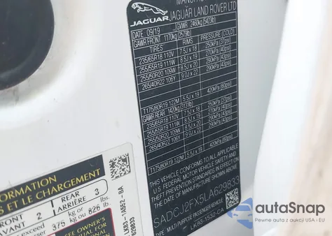 2020 Jaguar F-Pace Premium P250 Awd Automatic z USA, uszkodzony, nr VIN SADCJ2FX5LA629833